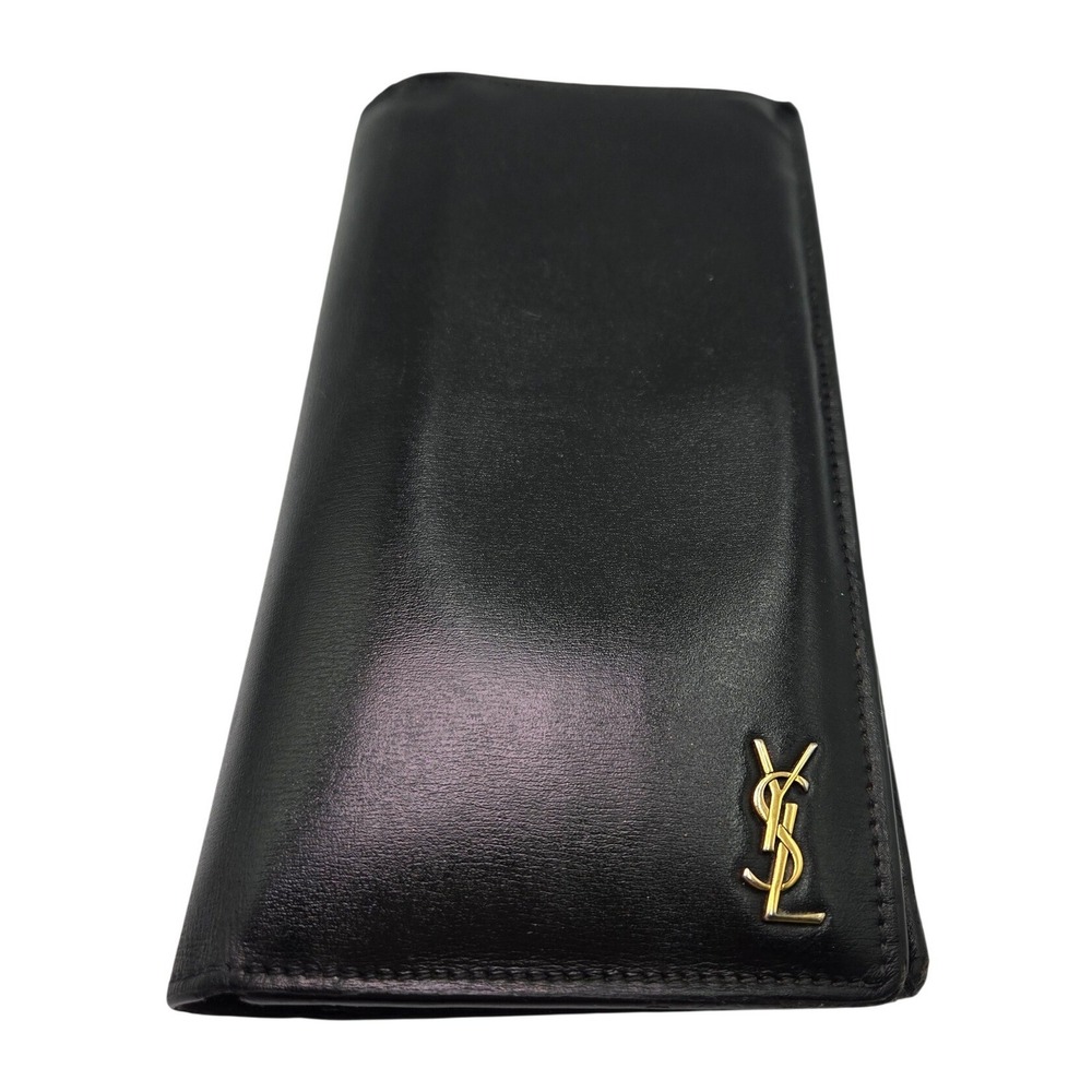 Saint Laurent Paris Black Leather YSL Monogram Long Continental Wallet Gold Logo